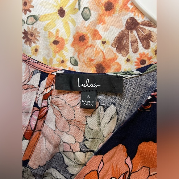 Lulus Navy Blue Floral Print Tie-Front Skater Dress - Picture 13 of 14